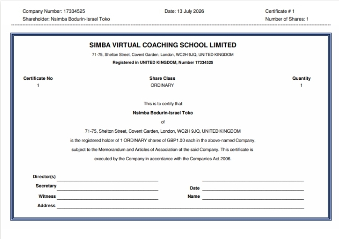 Official Simba credential